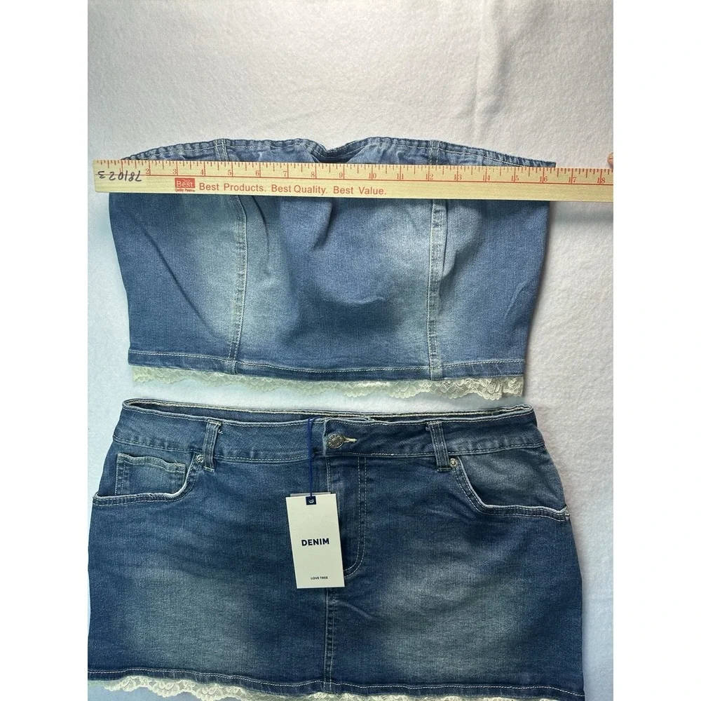 Love Tree Denim Skirt and Strapless with Lace Top Set Women's Size Large NWT - Picture 4 of 10